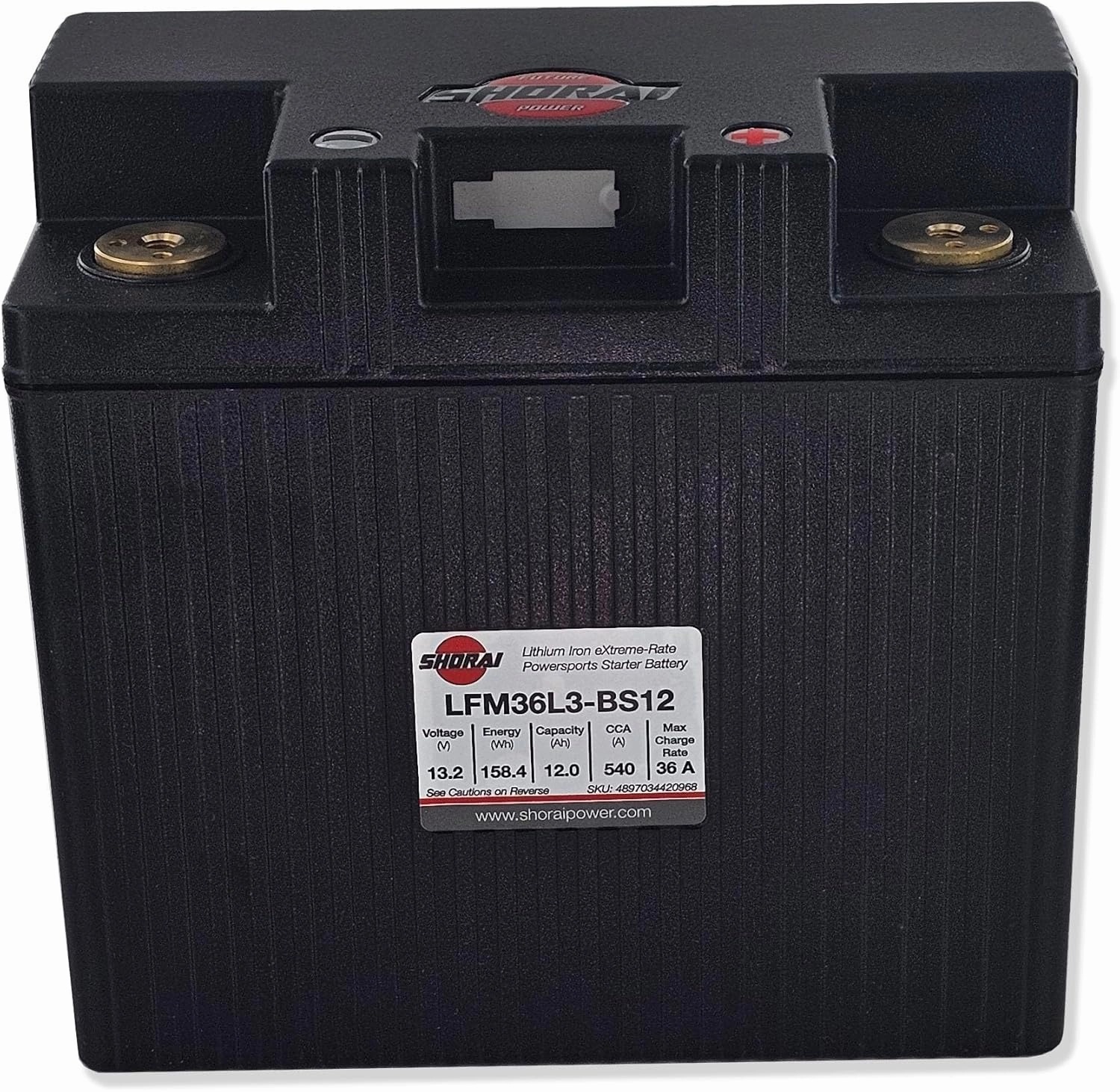 Shorai LFM Lithium-iron Battery w/BMS, LFM36L3-BS12, 12.0Ah 13.2V,158.4 WHr, "L" Type, Case 3