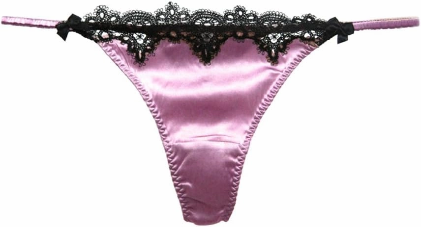 SilRiver Womens Silk Satin Thong Panties Lace G String Thong T Back Shiny Satin Underwear
