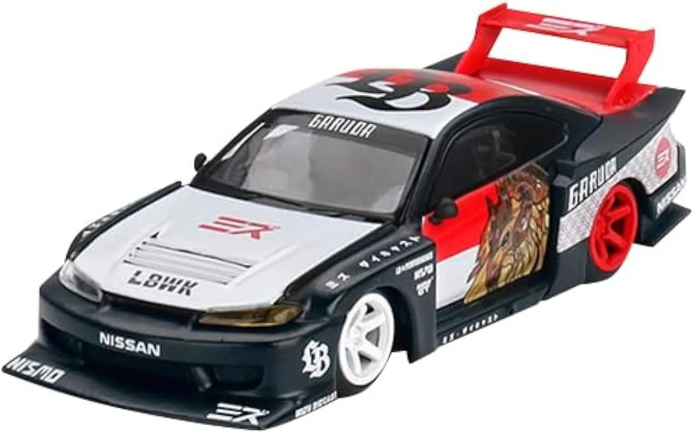 Silvia (S15) LB-Super Silhouette RHD (Right Hand Drive) Garuda White and Black with Graphics Limited Edition 1/64 Diecast Model Car by True Scale Miniatures MGT00652
