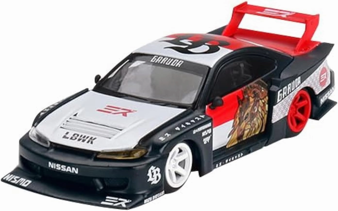 Silvia (S15) LB-Super Silhouette RHD (Right Hand Drive) Garuda White and Black with Graphics Limited Edition 1/64 Diecast Model Car by True Scale Miniatures MGT00652
