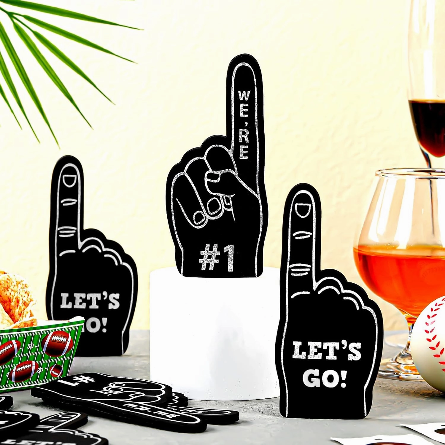 Sinmoe 24 Pcs Mini Foam Finger Baseball Fan Mini Foam Finger, We're #1 Sports Themed Party Supplies for Baseball Hockey Football Basketball Events Team Gifts(Black)