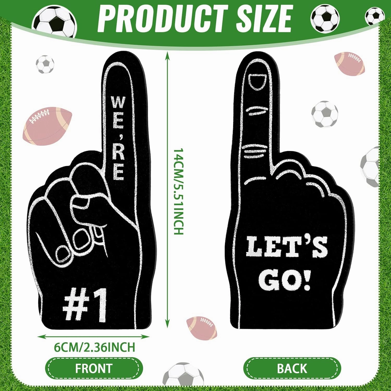 Sinmoe 24 Pcs Mini Foam Finger Baseball Fan Mini Foam Finger, We're #1 Sports Themed Party Supplies for Baseball Hockey Football Basketball Events Team Gifts(Black)