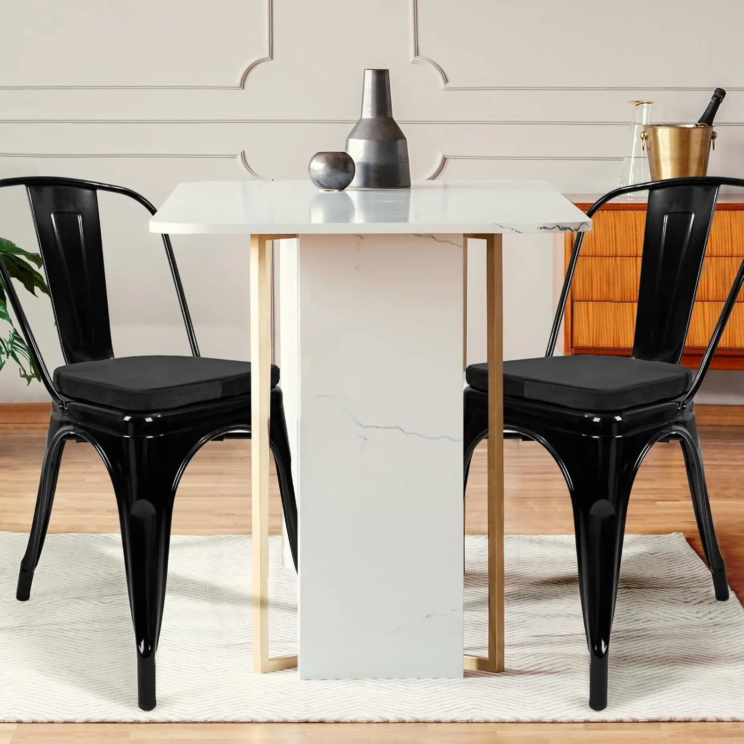 SINOSSO Kitchen Magnetic Metal Chair Cushions Set of 2, 14" Luxury Velvet Memory Foam Seat Pads for Cafe Stackable Chair (U-Shape, Black, 2)
