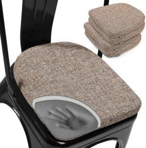 SINOSSO Memory Foam 14" Metal Chair Cushions 4 Pcs, Modern Interwoven Style Magnetic Chair Pads for Dining Kitchen Cafe Bistro Stackable Chair (U-Shape, Light Brown, 4)