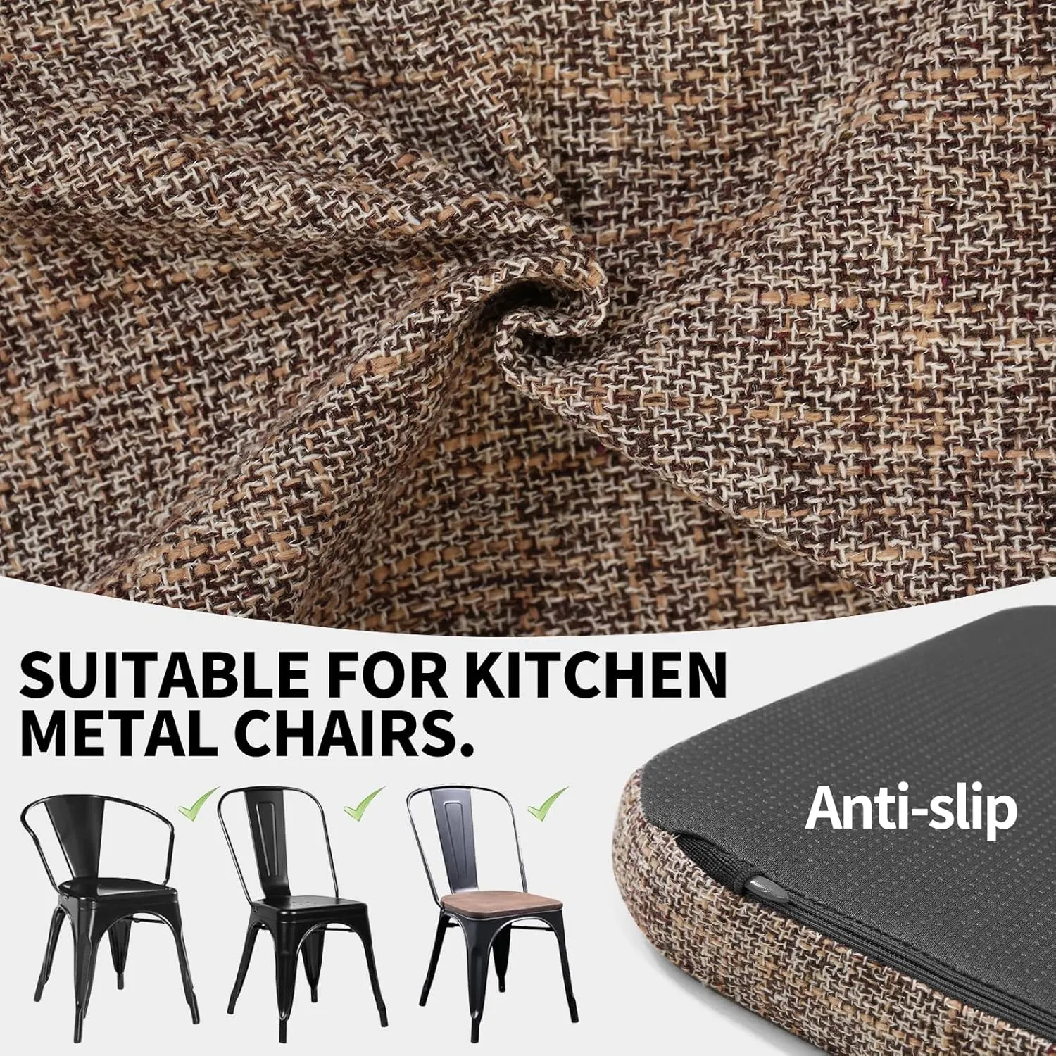 SINOSSO Memory Foam 14" Metal Chair Cushions 4 Pcs, Modern Interwoven Style Magnetic Chair Pads for Dining Kitchen Cafe Bistro Stackable Chair (U-Shape, Light Brown, 4)