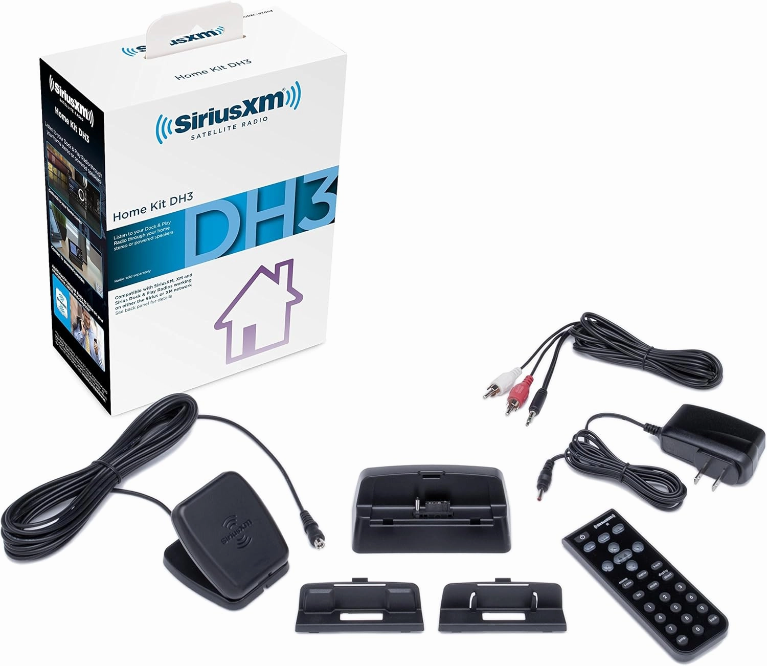 SiriusXM SXDH3 Satellite Radio Home Dock Kit with Antenna and Charging Cable (Black) (Renewed)