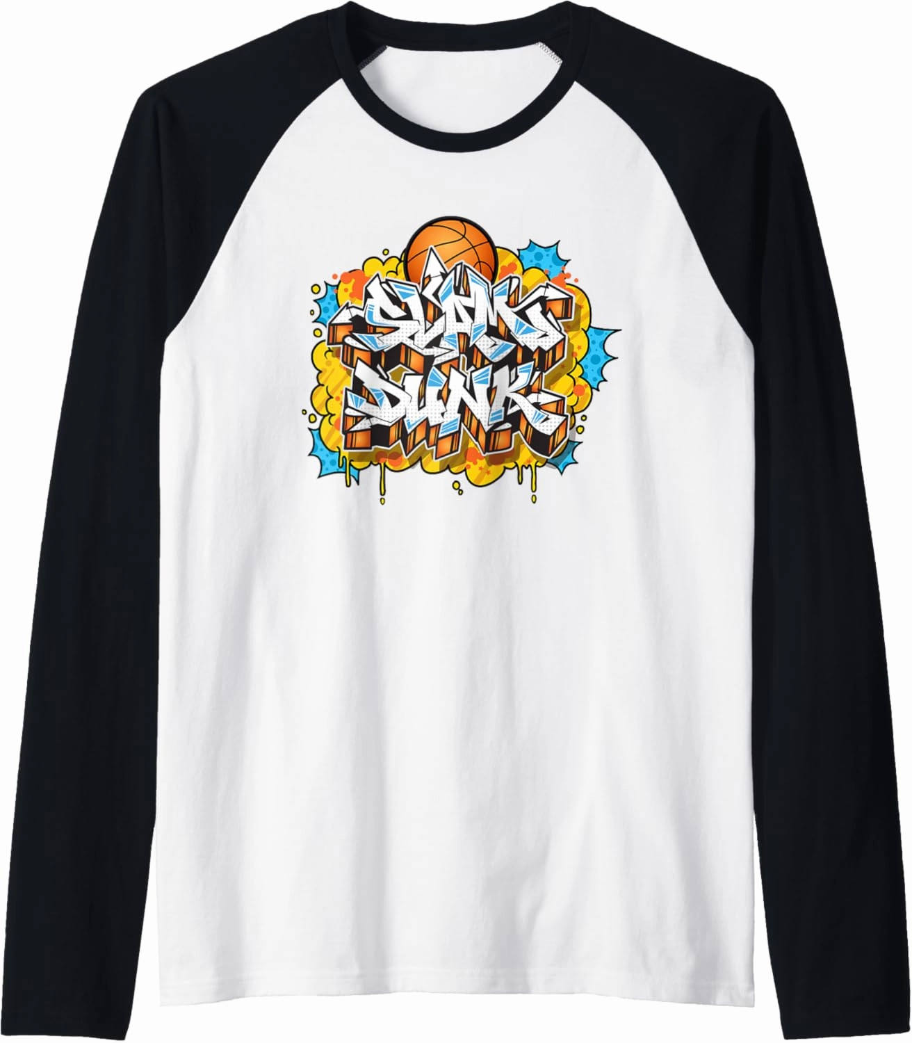 Slam Dunk Basketball Graffiti Style Illustration Graphic Raglan Baseball Tee