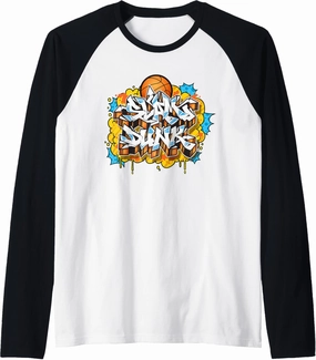 Slam Dunk Basketball Graffiti Style Illustration Graphic Raglan Baseball Tee