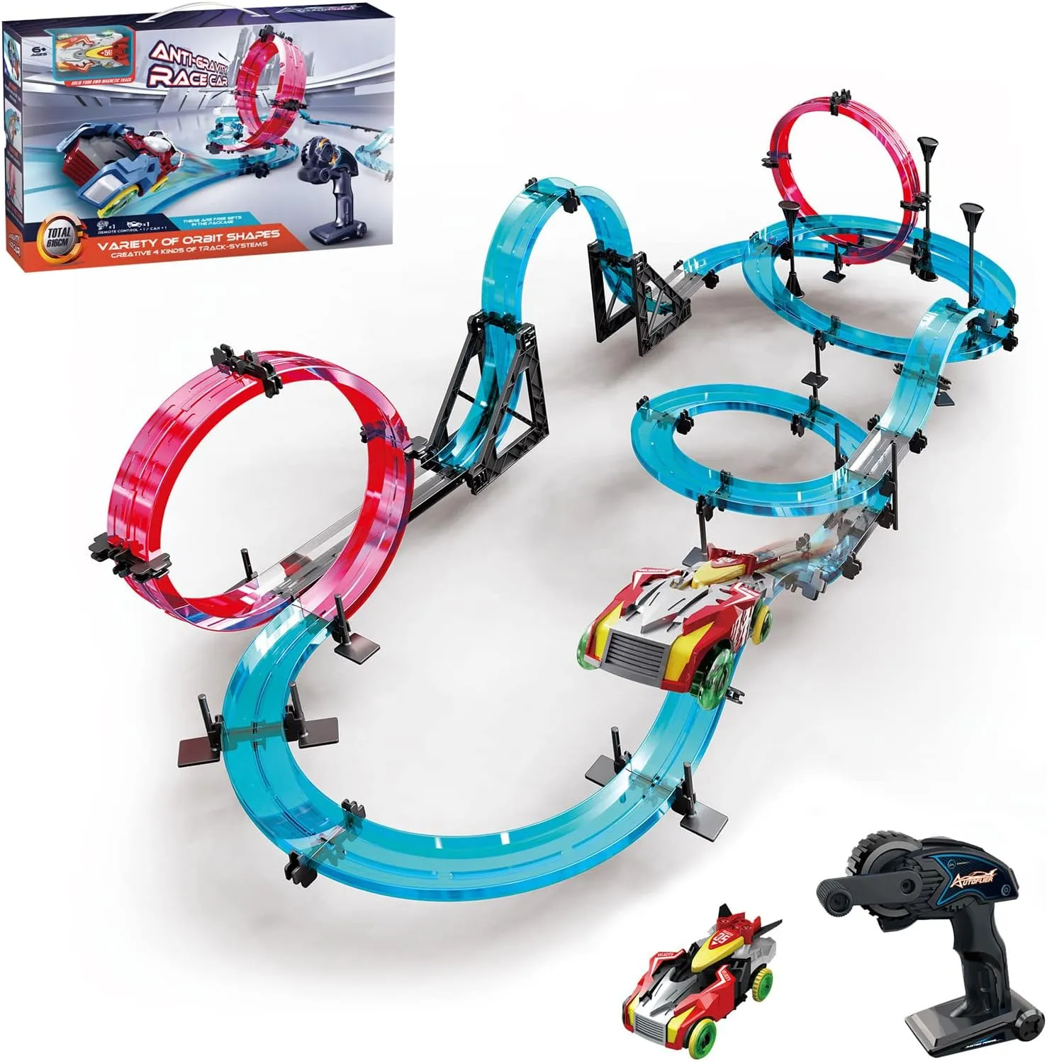 Slot Car Race Track Sets for Kids, Hot Magnetic Attraction Track Builder, Electric Remote Control Track Car Birthday Toys for Boys Kids Age 6 7 8-12