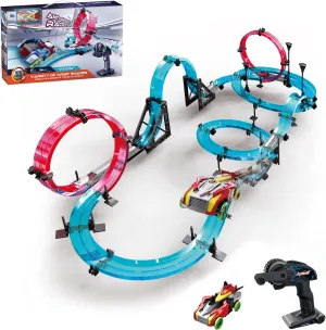 Slot Car Race Track Sets for Kids, Hot Magnetic Attraction Track Builder, Electric Remote Control Track Car Birthday Toys for Boys Kids Age 6 7 8-12