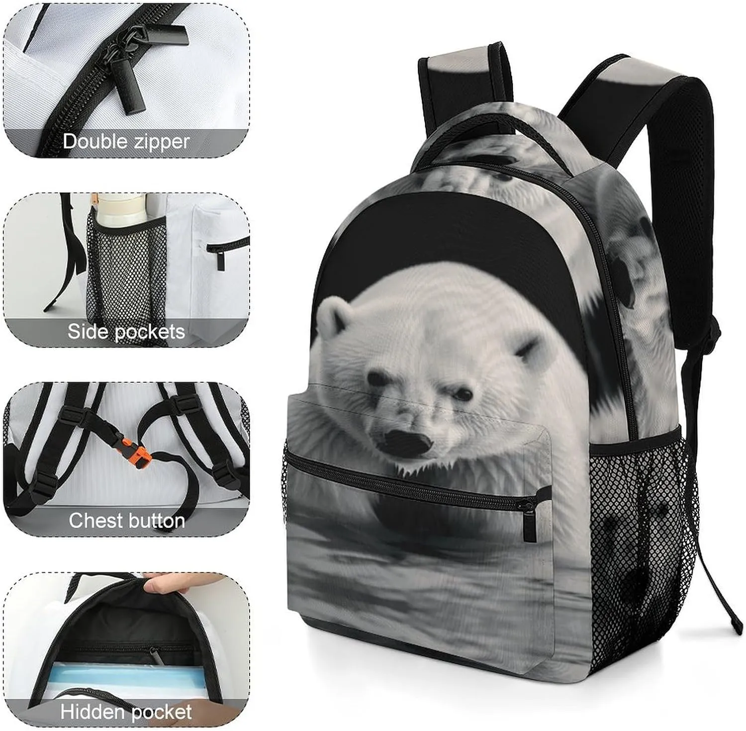 Small Backpacks Personalized Polar Bear Printing Travel Bag Lightweight Travel Backpack For Women Men