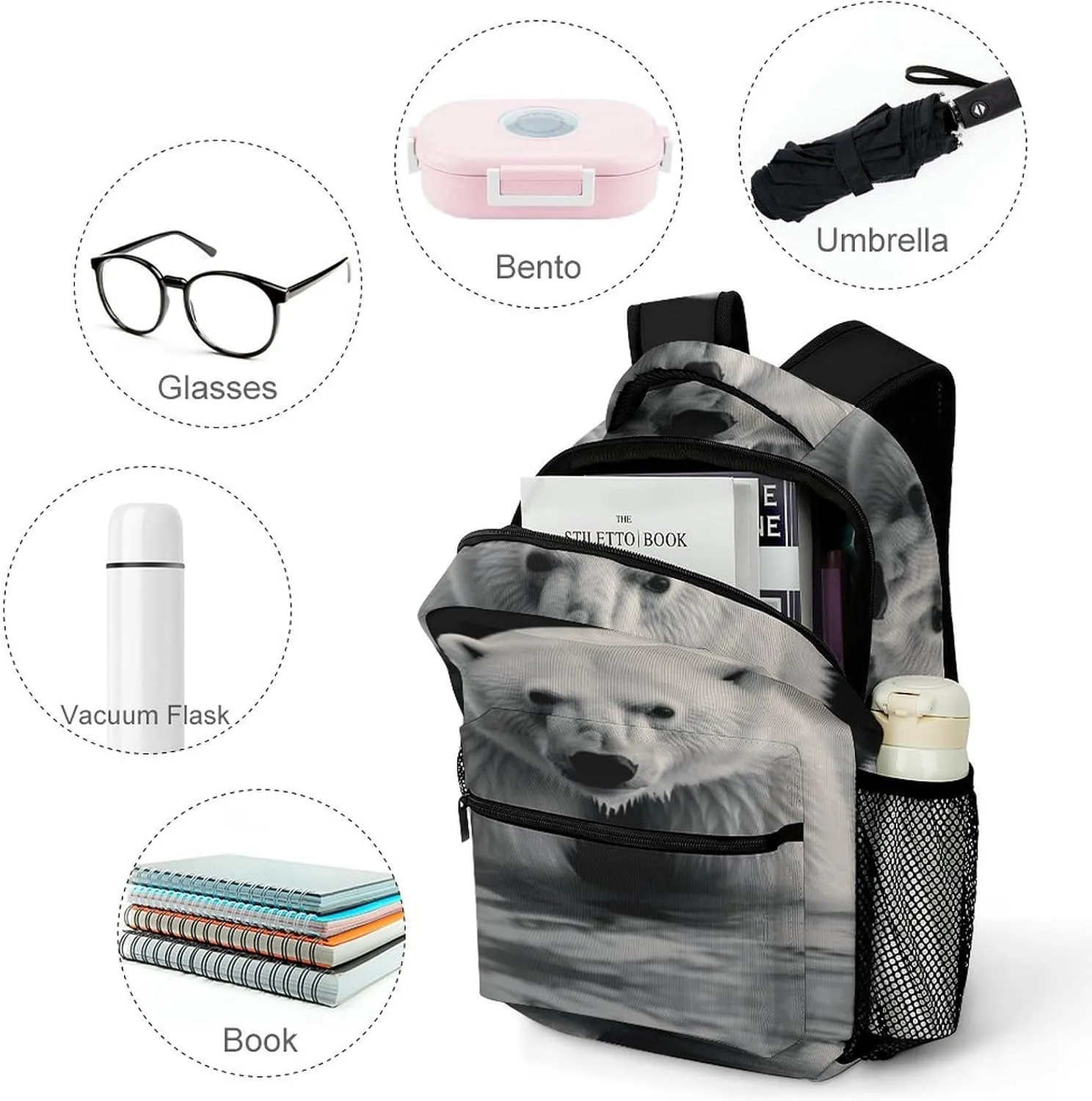 Small Backpacks Personalized Polar Bear Printing Travel Bag Lightweight Travel Backpack For Women Men