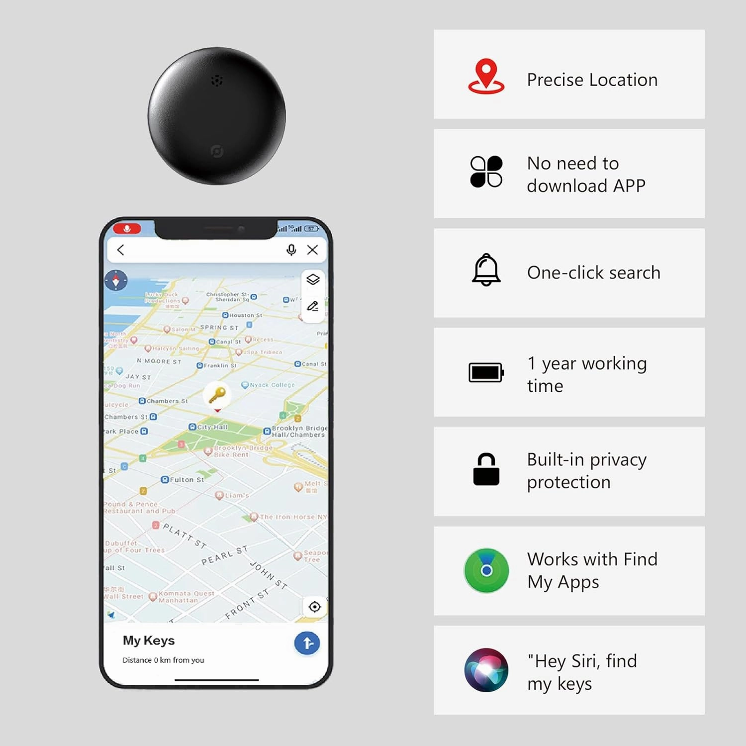 Smart Tracker for iOS-Accurate Location Tracking-Waterproof & Compact Design-Long-Lasting Battery-Ideal for Keys, Luggage, and Pets (JWX-BlackF-4P, 4 Pack)