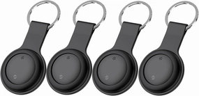 Smart Tracker for iOS-Accurate Location Tracking-Waterproof & Compact Design-Long-Lasting Battery-Ideal for Keys, Luggage, and Pets (JWX-BlackF-4P, 4 Pack)
