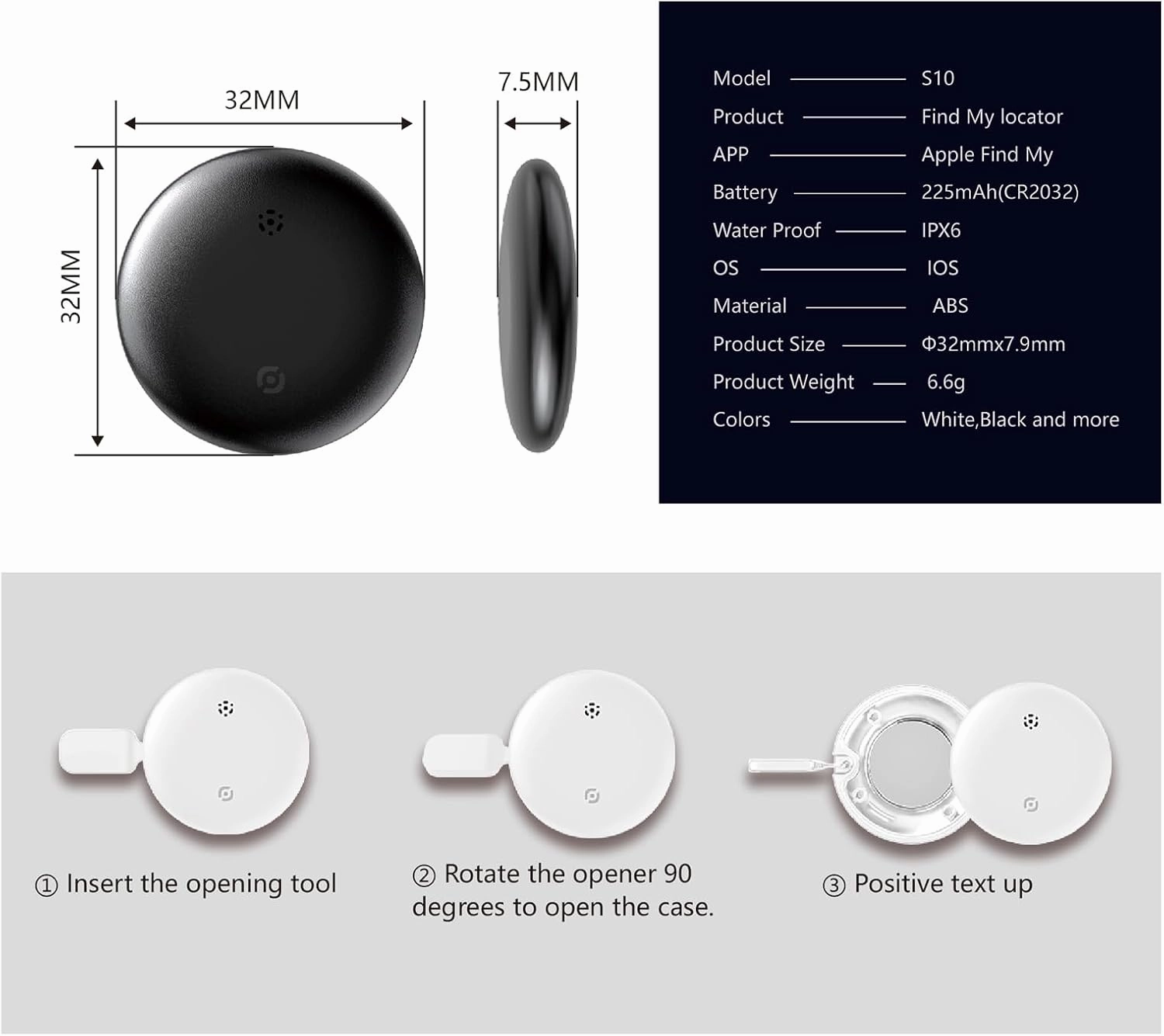 Smart Tracker for iOS-Accurate Location Tracking-Waterproof & Compact Design-Long-Lasting Battery-Ideal for Keys, Luggage, and Pets (JWX-BlackF-4P, 4 Pack)