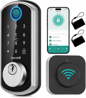 Smart WiFi Front Door Lock: Hornbill Keyless Entry Fingerprint Deadbolt - Alexa Bluetooth Electronic Keypad Door Locks for House Apartment Auto Lock APP Remote Control Silver