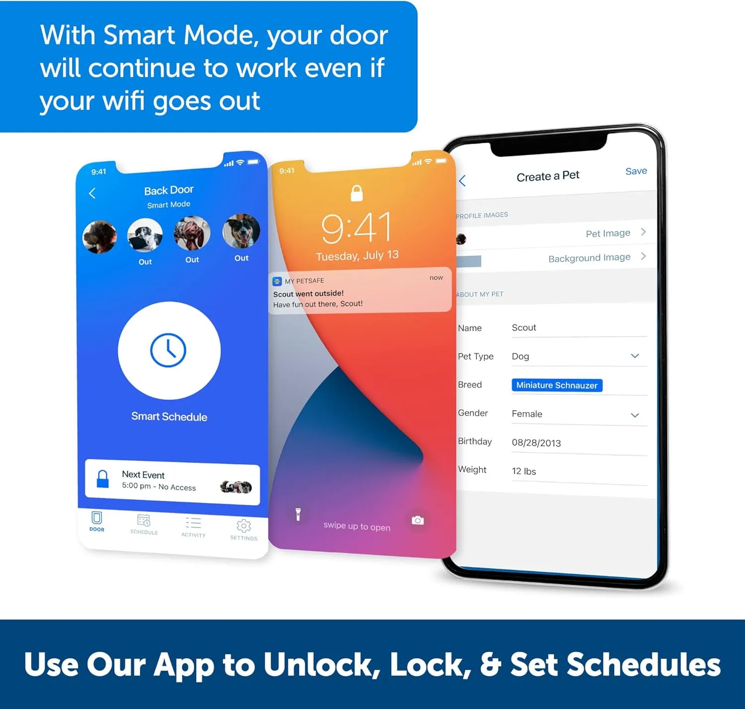 SmartDoor™ Never Rust Connected Pet Door, Dog and Cat, Selective Entry and Exit, App Enabled Pet Door, Smart Device, Smartphone Controlled, Customize Schedule, Multiple Pets, Medium