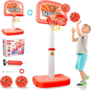 SMILESSKIDDO 2 in 1 Toddler Basketball Hoop - Adjustable Kids Basketball Hoop with Pump, Net and 2 Balls, Indoor & Outdoor Basketball Game Sport Toys Gifts for Kids Boys Girls Age 3 4 5 6 7 8