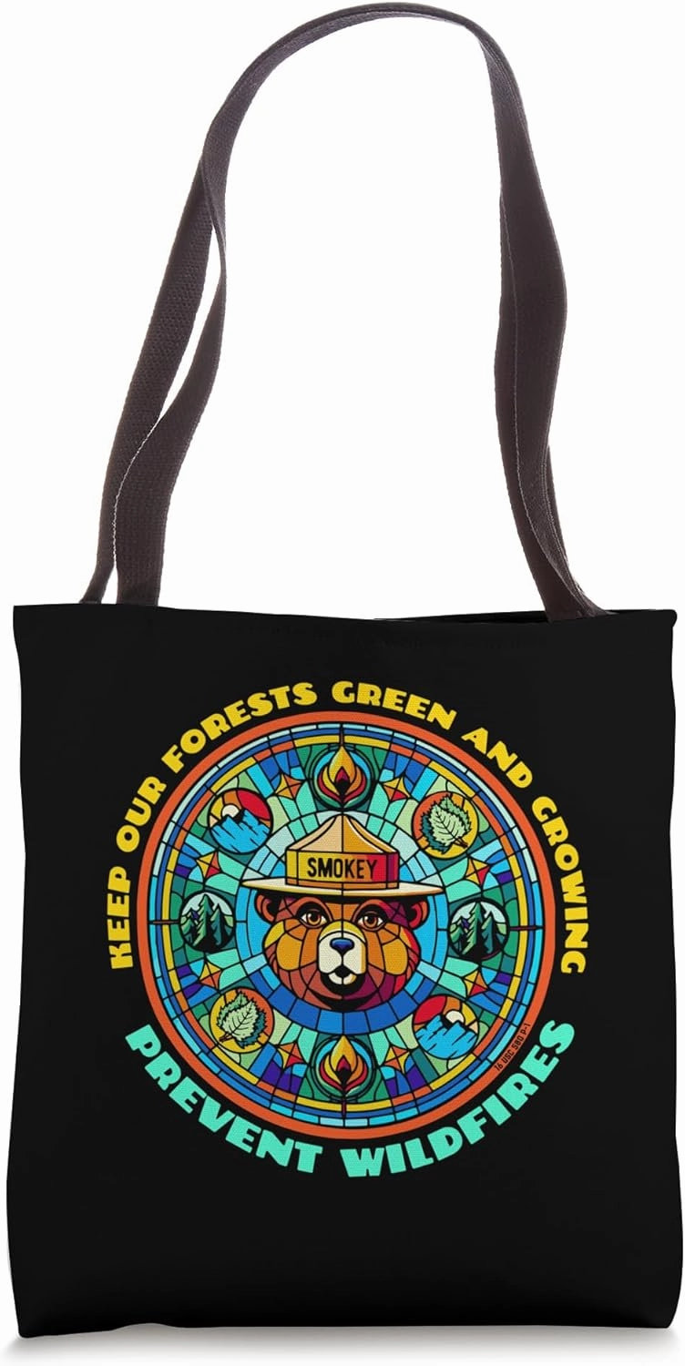 Smokey Bear Stained Glass Art Prevent Wildfires Retro Tote Bag