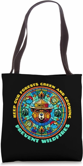 Smokey Bear Stained Glass Art Prevent Wildfires Retro Tote Bag
