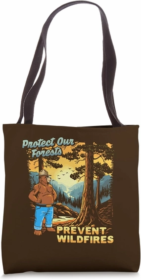 Smokey Bear Sunset Overlook - Protect Our Forests Retro Art Tote Bag