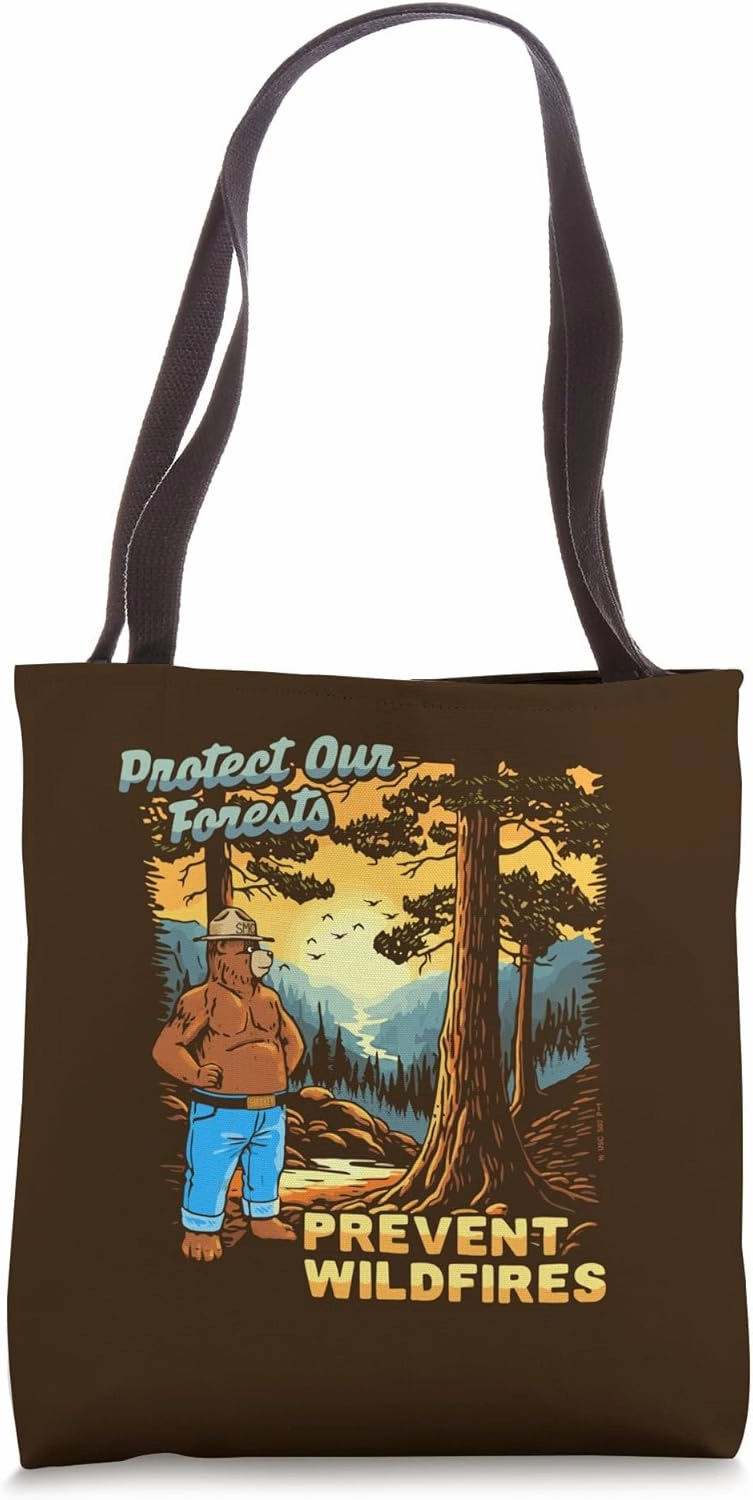 Smokey Bear Sunset Overlook - Protect Our Forests Retro Art Tote Bag