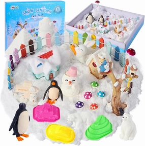 Snow Sensory Bin, Play Sand Art Kit for Kids with Sensory Sand, Arctic Animal Figures, Winter Wonderland Sensory Snow Toy Birthday Gift for Toddler Ages 3 4 5 6 7 8