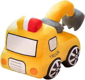 Soft Plush Fire Engine Excavator Stuffed Truck Toy Cute Cartoon Rescue Vehicle Throw Pillow Excellent Gifts for Kids or Birthday Party Christmas ﻿ (Excavator)