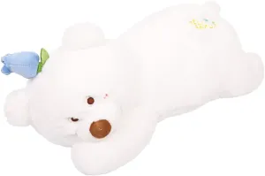 Soft Teddy Bear Stuffed Animal Plush Pillow:Cute Bear Animal Hugging Pillow with Blue Flower,Sleeping Body Plushie,Plush for Kawaii Toy Gifts for Girls Boys Kids Birthday,Christmas 17.7in