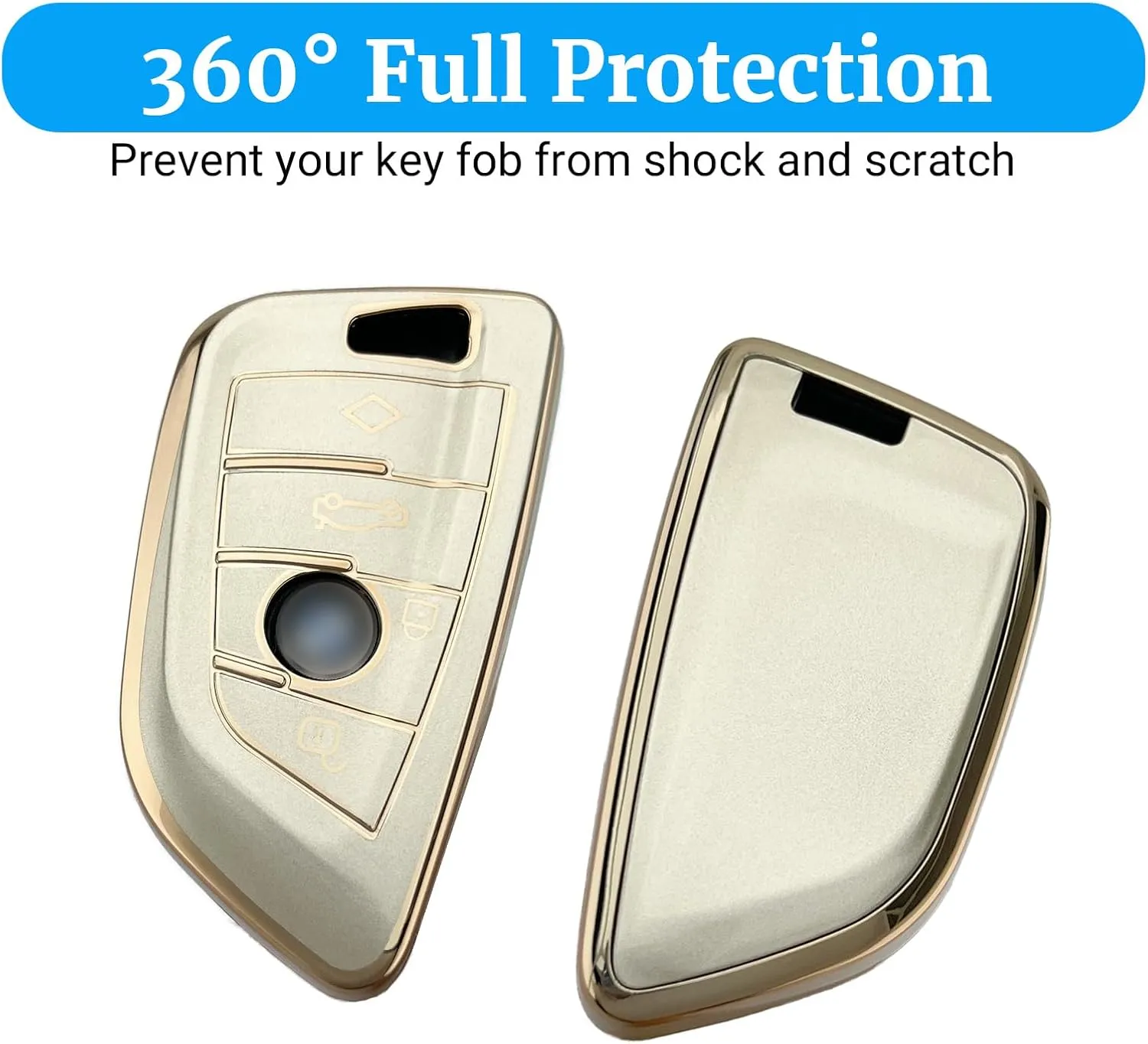Soft TPU for BMW Key Fob Cover with Leather Keychain for X1 X3 X4 X5 X6 X7 M5 M6 1 2 3 4 5 6 7 Series GT3 GT5 GT6 Key Case Accessories, Gold
