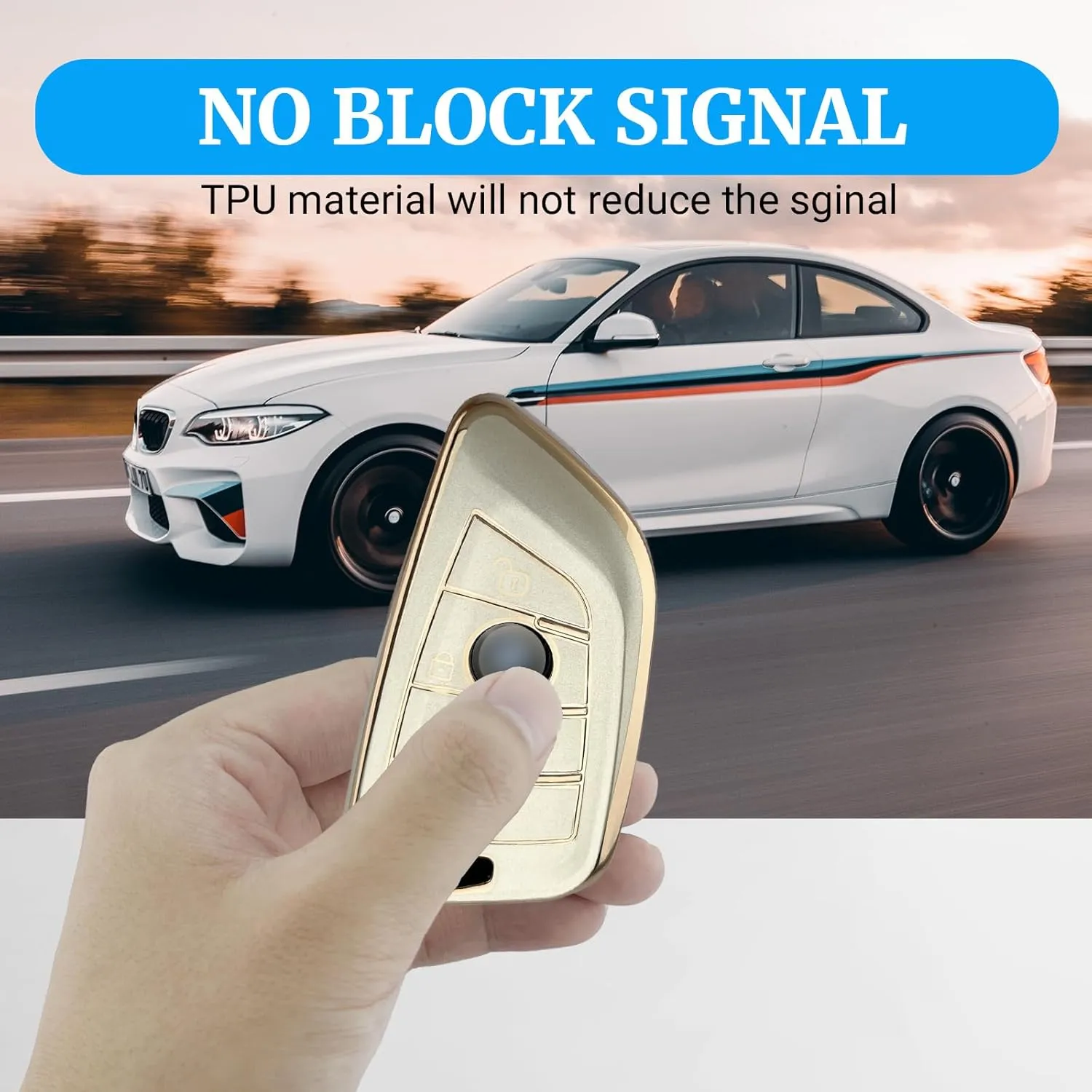 Soft TPU for BMW Key Fob Cover with Leather Keychain for X1 X3 X4 X5 X6 X7 M5 M6 1 2 3 4 5 6 7 Series GT3 GT5 GT6 Key Case Accessories, Gold