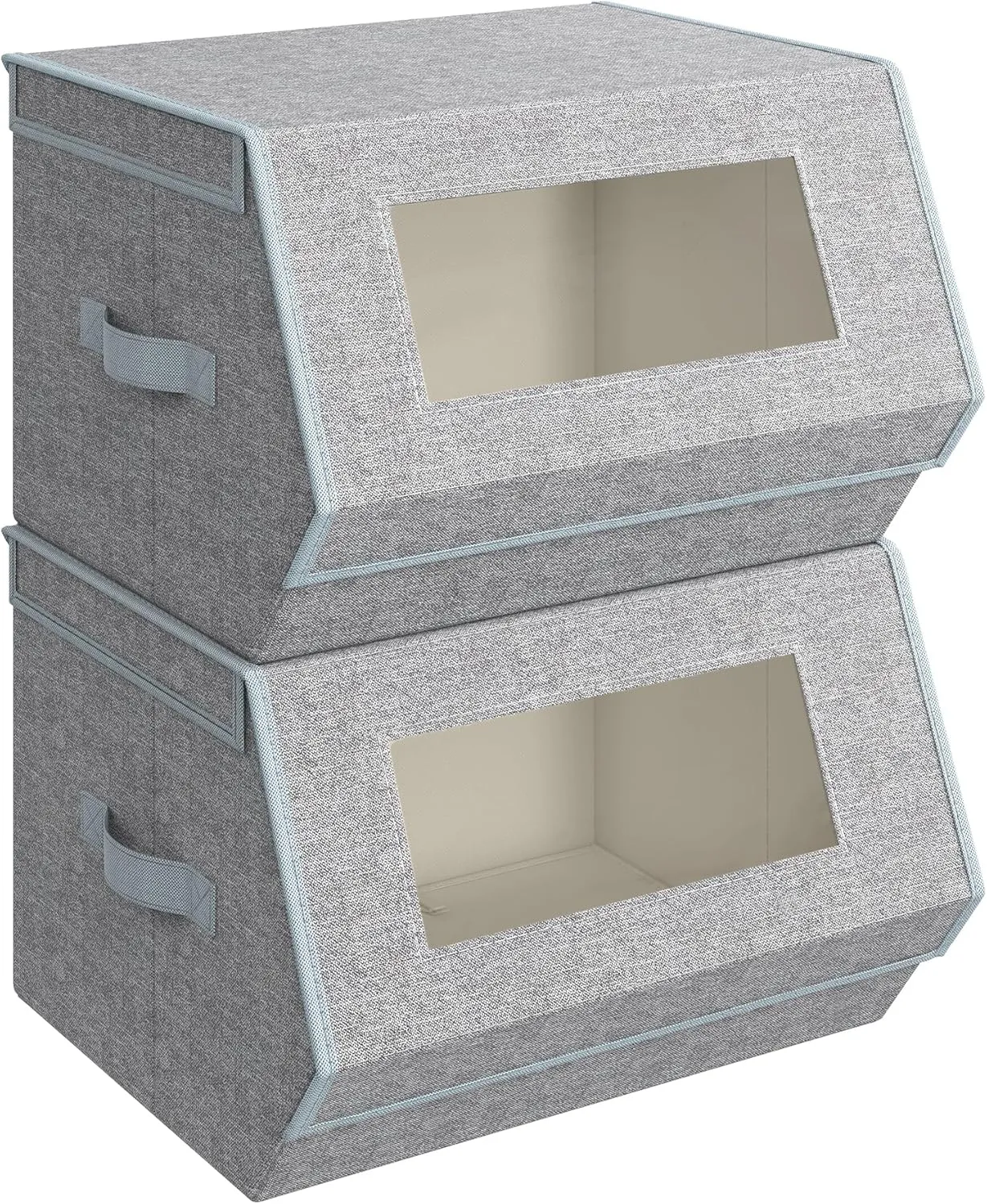 SONGMICS Stackable Storage Bins Set of 2, Storage Boxes with Lids and Front Windows, Non-Woven Fabric Closet Organizers with Magnetic Closures, Side Handles, Dove Gray URLB002W01
