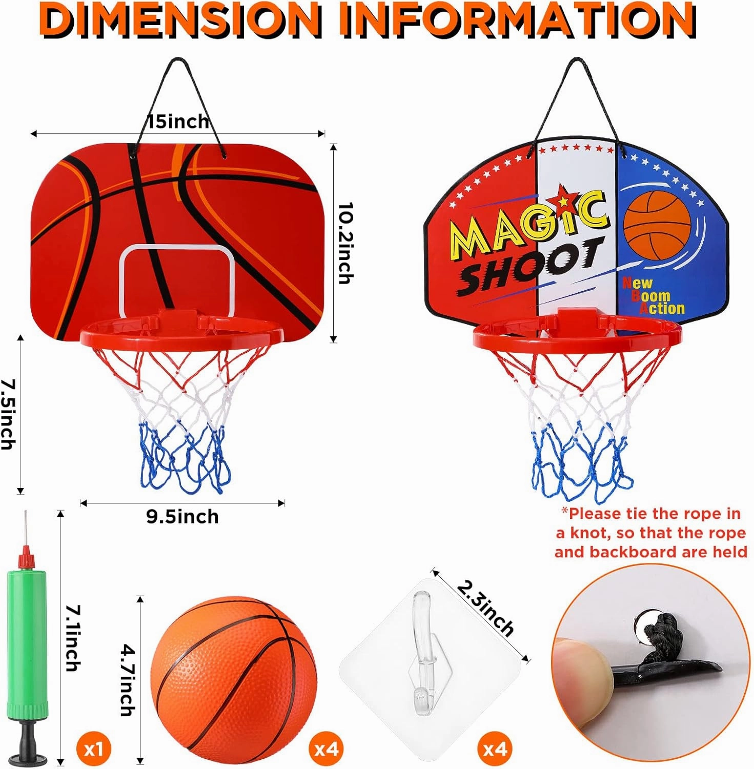 Sosation 2 Pcs Mini Basketball Hoop with 4 Basketball, Sticky Hook, Pump, Indoor No Drilling Basket Ball Hoop Decompress Game for Kid Adult Gift Back to School