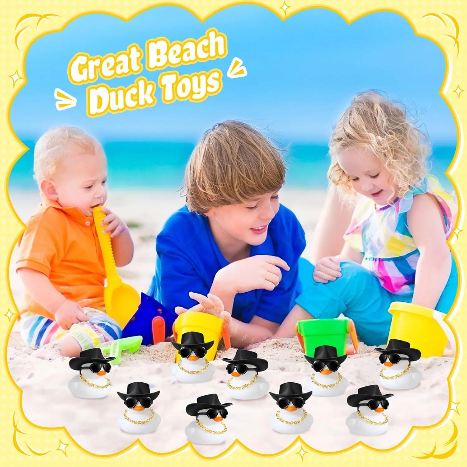 Sotiff 48 Sets Cowgirl Rubber Duck Squeaky Duck Bath Party Toy Duckies Car Dashboard Decorations with Mini Necklace Hat and Sunglasses for Bathtub Baby Shower Birthday Swimming Party(White)