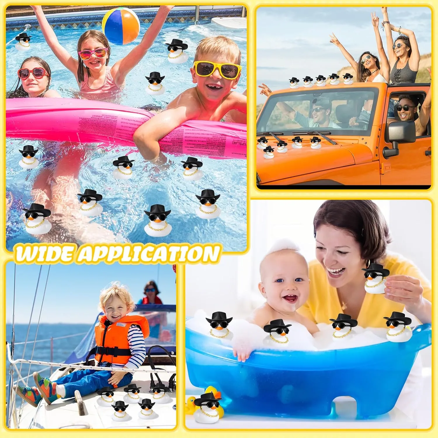Sotiff 48 Sets Cowgirl Rubber Duck Squeaky Duck Bath Party Toy Duckies Car Dashboard Decorations with Mini Necklace Hat and Sunglasses for Bathtub Baby Shower Birthday Swimming Party(White)