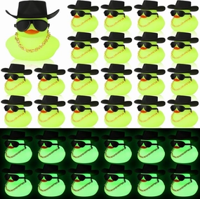 Sotiff 48 Sets Cowgirl Rubber Duck Squeaky Duck Bath Party Toy Duckies Car Dashboard Decorations with Mini Necklace Hat and Sunglasses for Bathtub Baby Shower Birthday Swimming Party (Green)