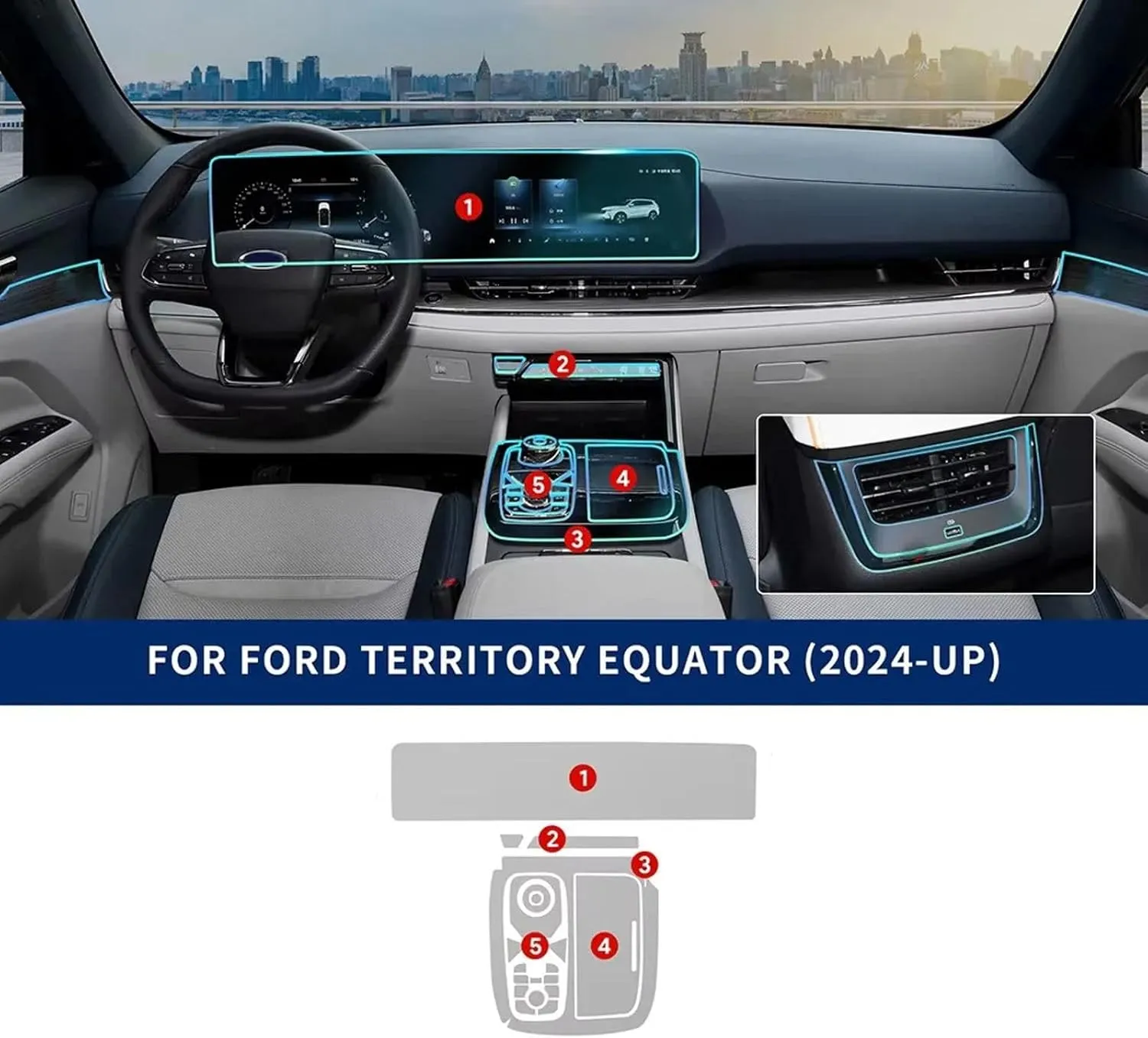 SPANN Car Interior Central Console Gear Panel Navigation Screen TPU Protective Film,Fit For Ford Territory 2024 2025 Equator Sport