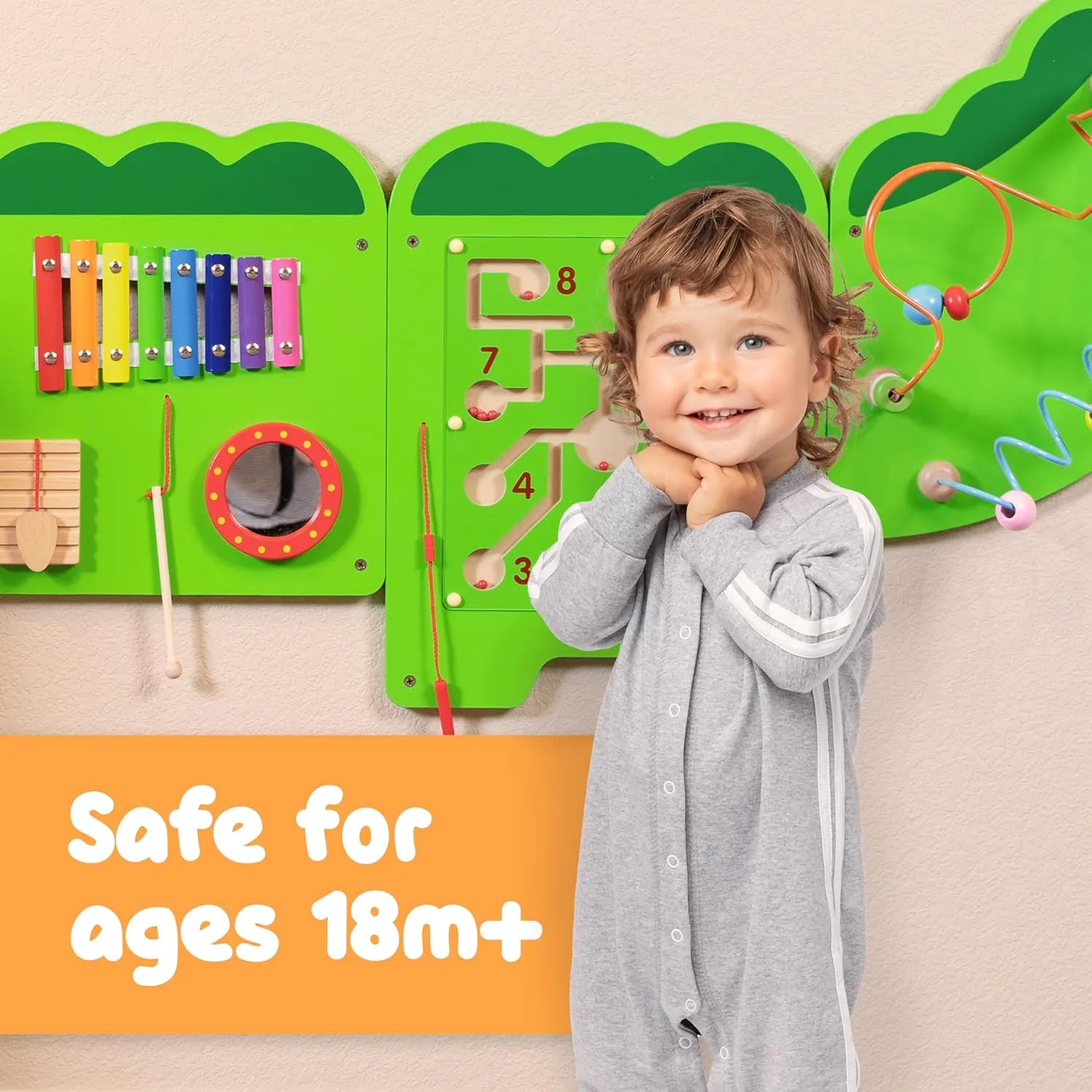 SPARK & WOW Crocodile Activity Wall Panels - Ages 18m  - Montessori Sensory Toy - 8 Activities - Busy Board - Toddler Room Decor