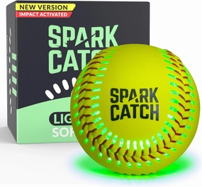 SPARK CATCH Light Up 12" Glow in The Dark Fastpitch Softball for Girls, Teens, and Players (Neon Green)