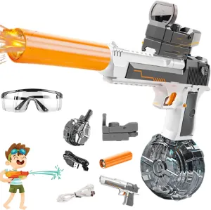 Splasher X Water Gun, Splasher X Water Blaster,500ml Splasherx Automatic Squirt Water Gun Manual Dual Modes Long-Range,with Realistic LED Light Flame,Summer Swimming Pool Party Toy (D)