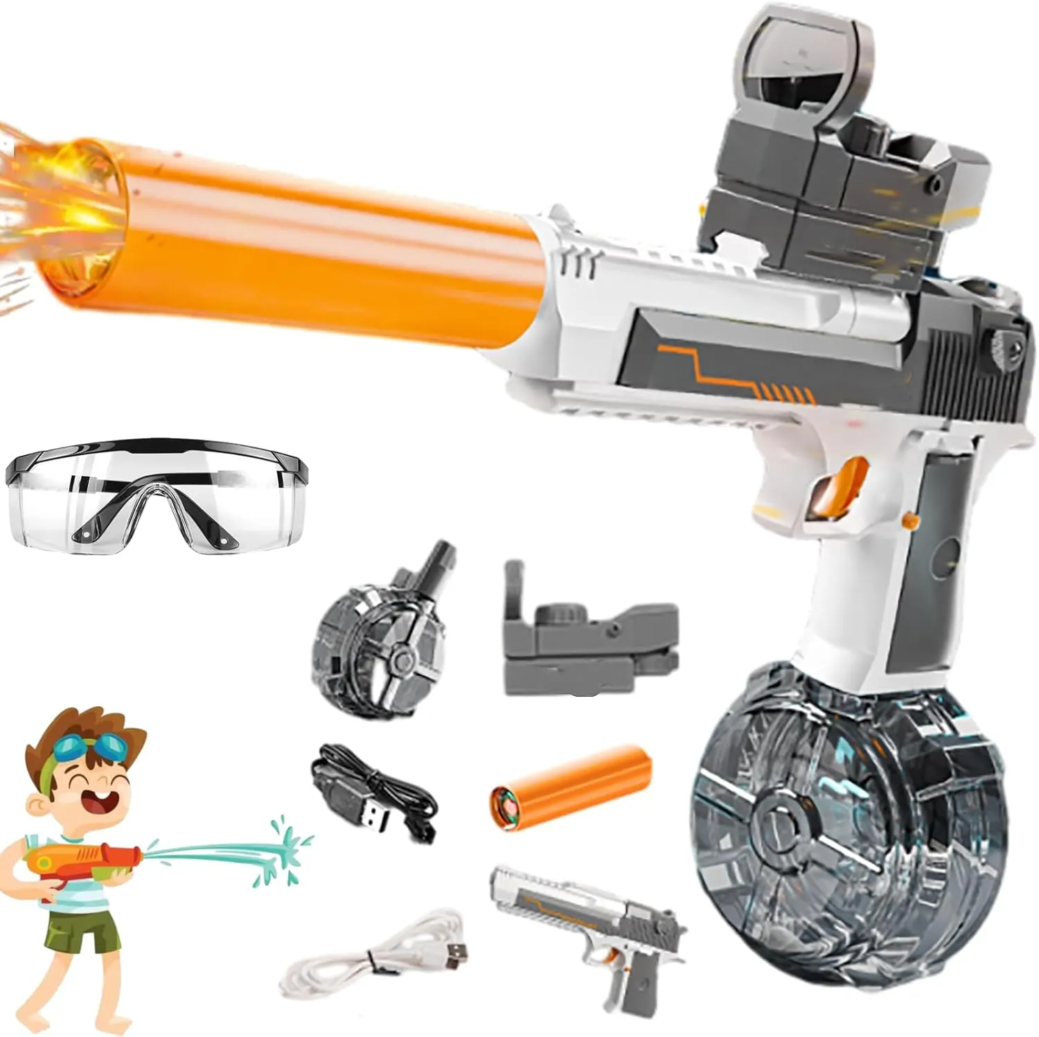 Splasher X Water Gun, Splasher X Water Blaster,500ml Splasherx Automatic Squirt Water Gun Manual Dual Modes Long-Range,with Realistic LED Light Flame,Summer Swimming Pool Party Toy (D)