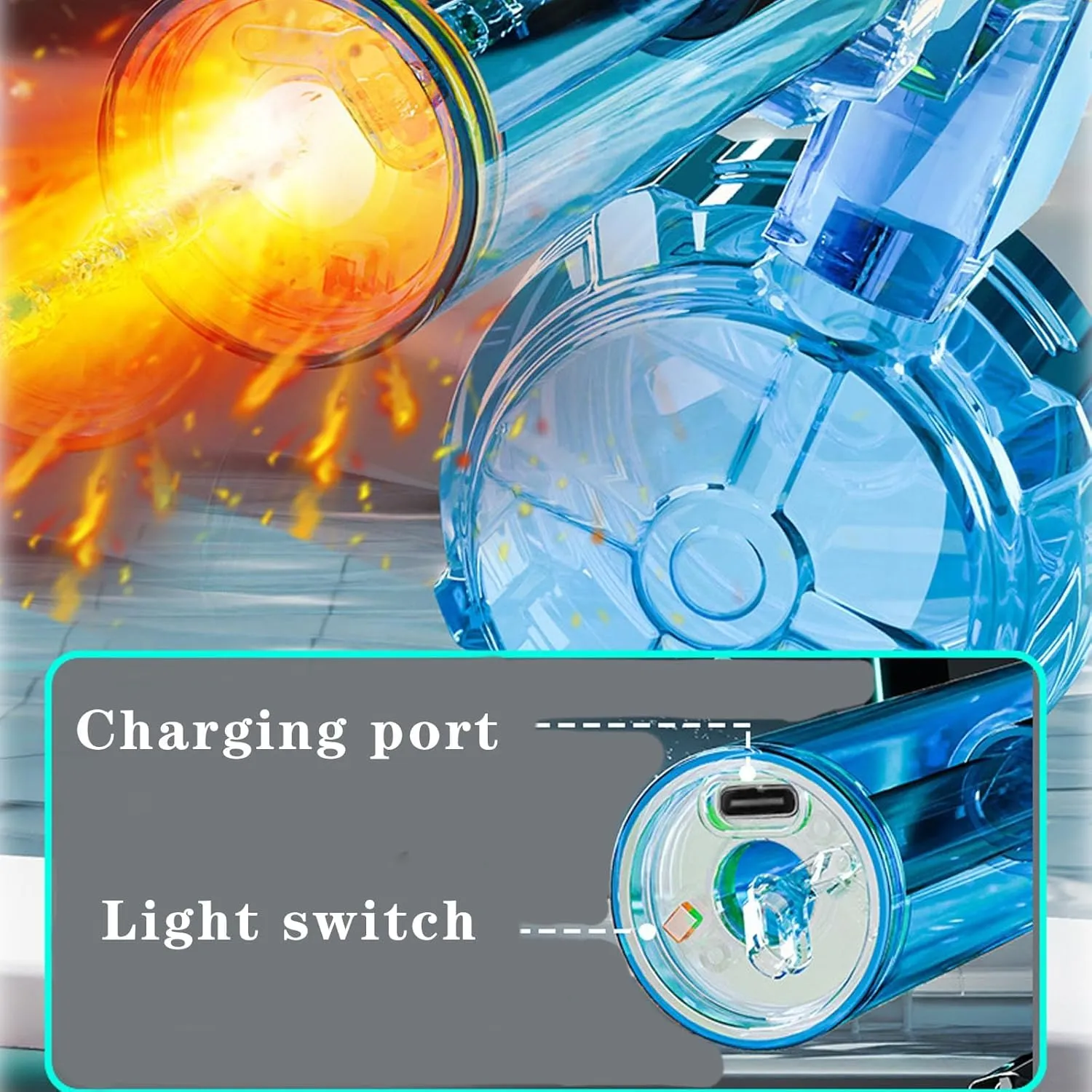 Splasher X Water Gun, Splasher X Water Blaster,500ml Splasherx Automatic Squirt Water Gun Manual Dual Modes Long-Range,with Realistic LED Light Flame,Summer Swimming Pool Party Toy (D)