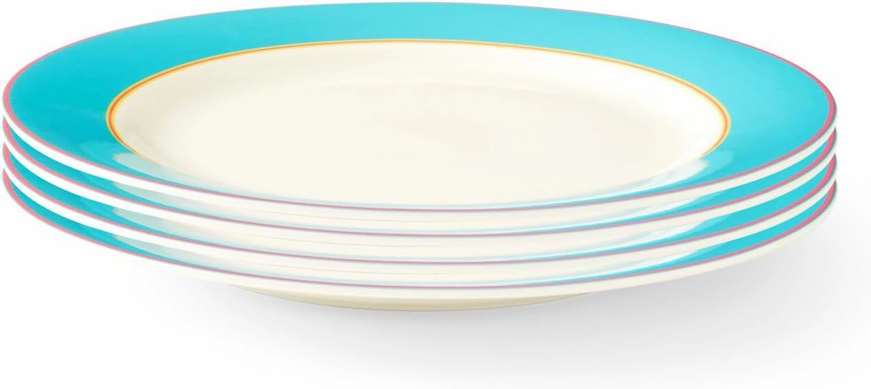 Spode Kit Kemp Dinner Plate | 11.5” Calypso Turquoise Platter | Set of 4 | Made from Porcelain | Dishwasher and Microwave Safe | Vibrant Dinnerware Ideal for Summer