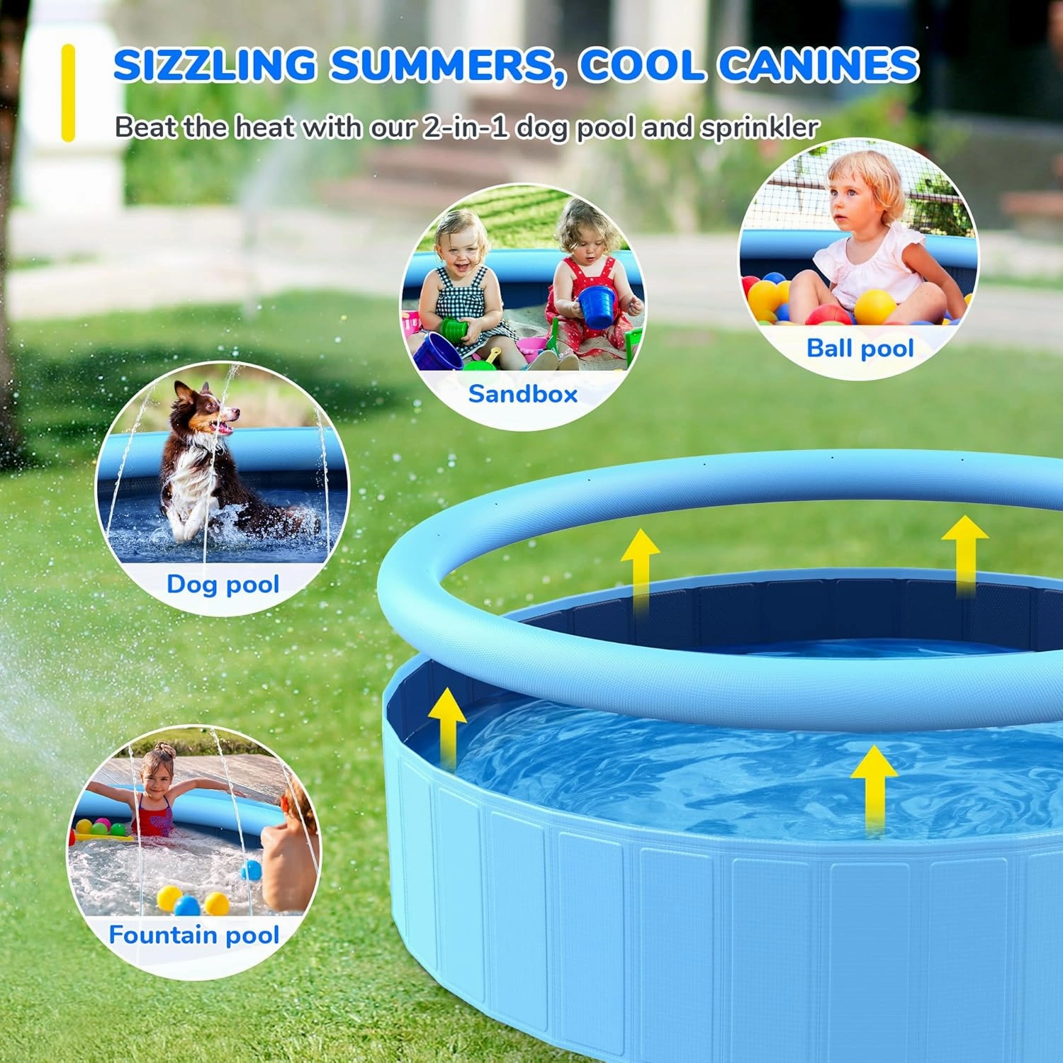 Sprinkler Pool for Kids, 97'' Non-Slip Kids Pool, Dog Swimming Pool for Kids, Heavy Duty Dogs Splash Pad Pools for Large Dogs, Hard Plastic Kiddie Pool for Backyard