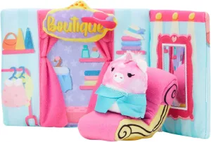 Squishville Squishmallows Boutique Play Scene, 2” Lola Soft Mini-Squishmallow, 8” Playset, 1 Plush Accessory, Marshmallow-Soft Animals, Boutique Toys