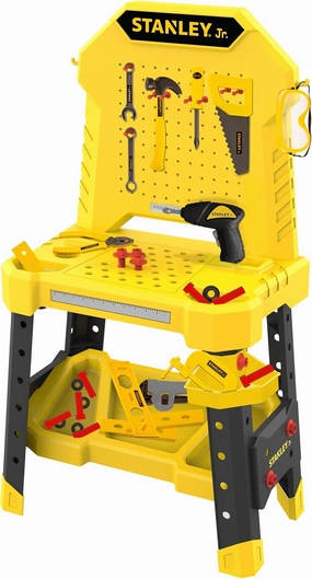 STANLEY Jr. Pretend Play Workbench & Power Drill & Toolset – 140 PCS | Realistic DIY Workshop for Kids Ages 3  | Includes Tools, Accessories & Power Drill