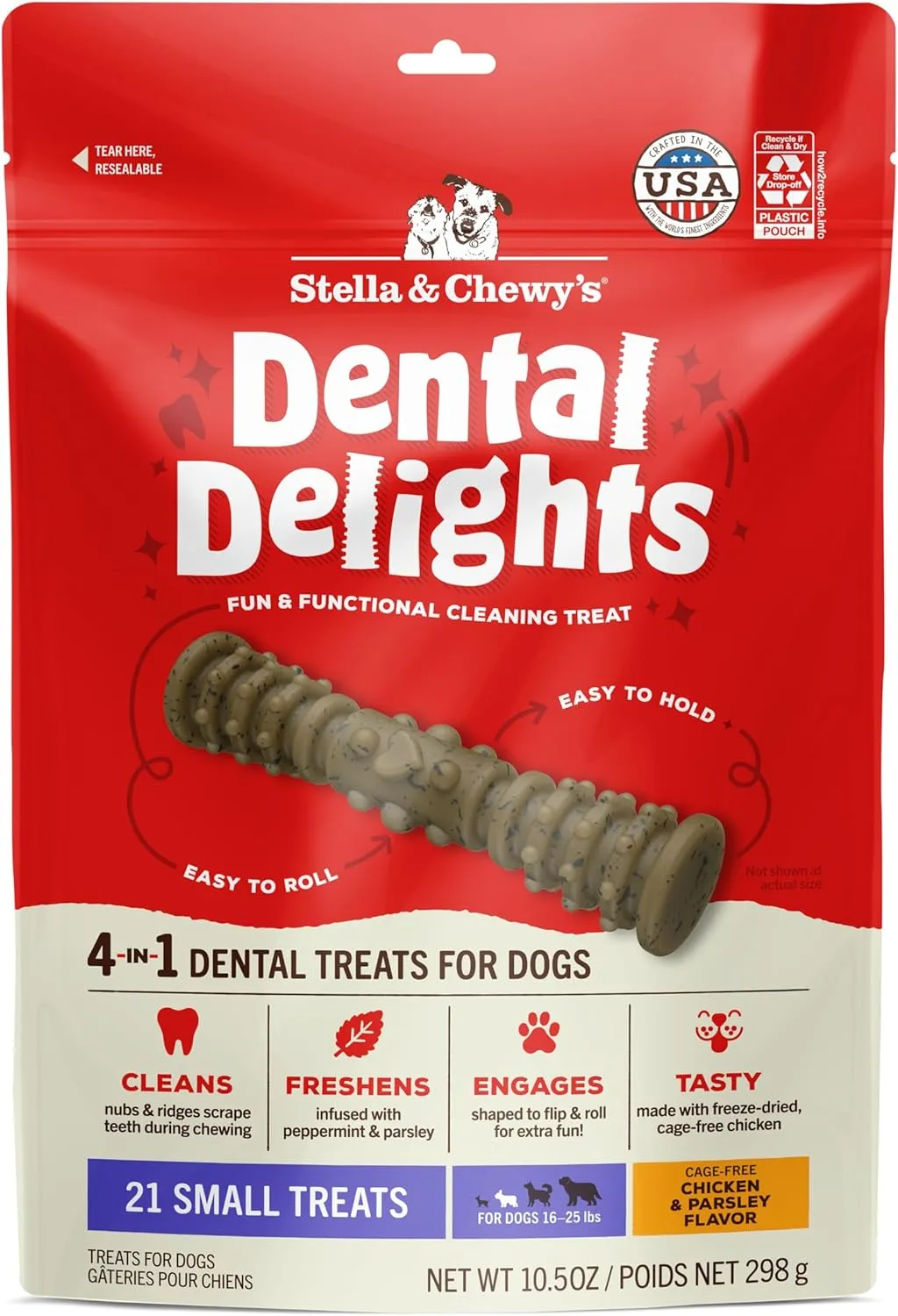 Stella & Chewy's Dental Delights with Freeze-Dried Chicken - Small Dental Treats for Dogs, 10.5 Ounce Bag