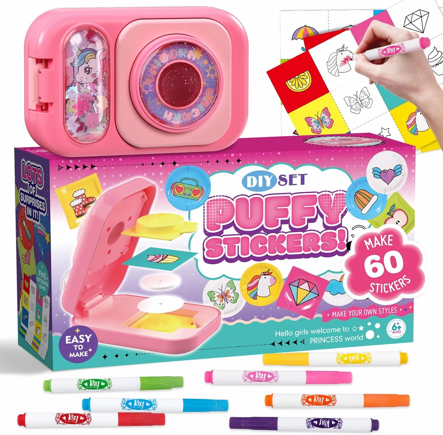 Sticker Maker for Kids - Make Your Own 60 Stickers with DIY Puffy Sticker Kit - Create a 3D Sticker Machine Arts and Crafts for Kids Ages 6-12 - Fun Craft Kits & Gifts for Girls Boys Year Old
