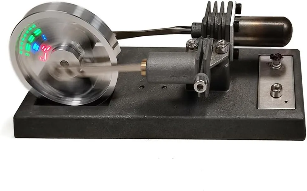 Stirling Engine Assembly Kit, Custom γ-Type DIY Hot Air Stirling Engine with Luminous Flywheel, STEM Science Experiment for Adults