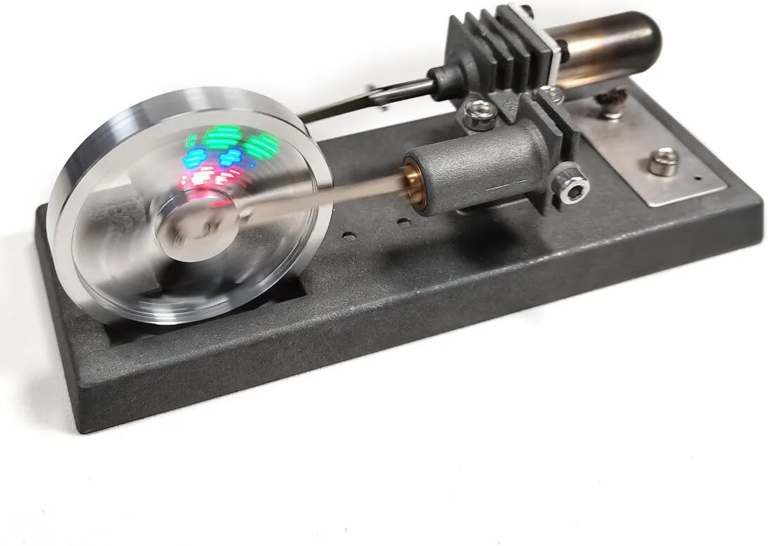 Stirling Engine Assembly Kit, Custom γ-Type DIY Hot Air Stirling Engine with Luminous Flywheel, STEM Science Experiment for Adults